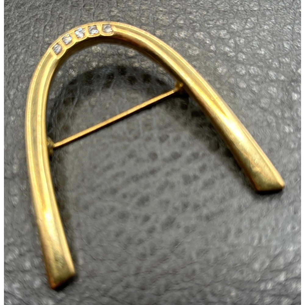 Monet Rhinestone Crystal Curved Arch Boomerang Brooch Pin Gold Tone